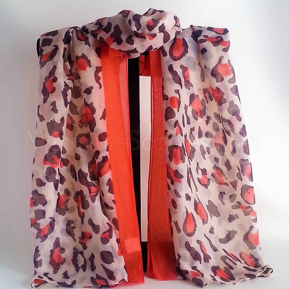 "Destiny" bright orange & brown woven polyester scarf $6.99 Shipping 25X66" NWOT